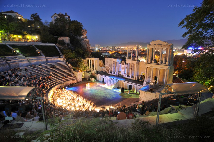 Ancient theater at dusk
