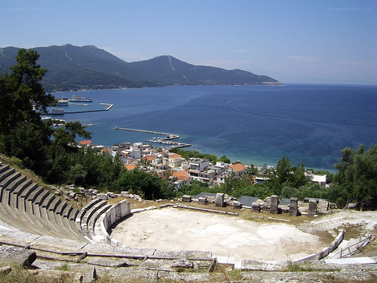 Ancient theater overlooking a coastal town