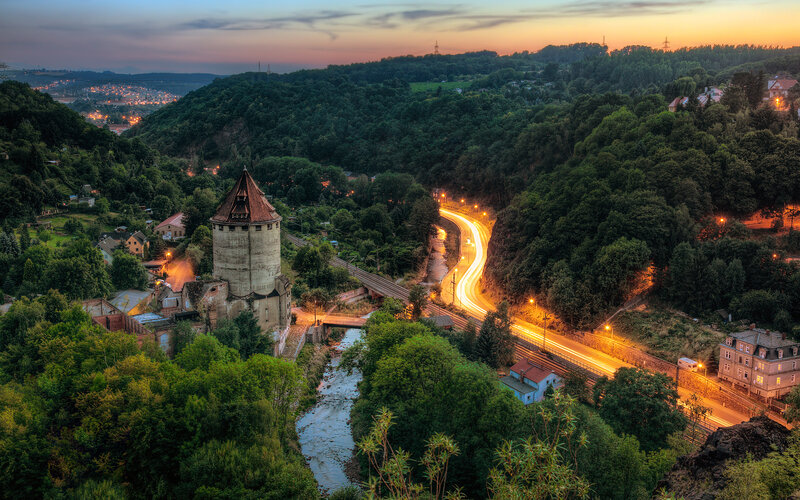 Ancient Tower at Dusk — Green