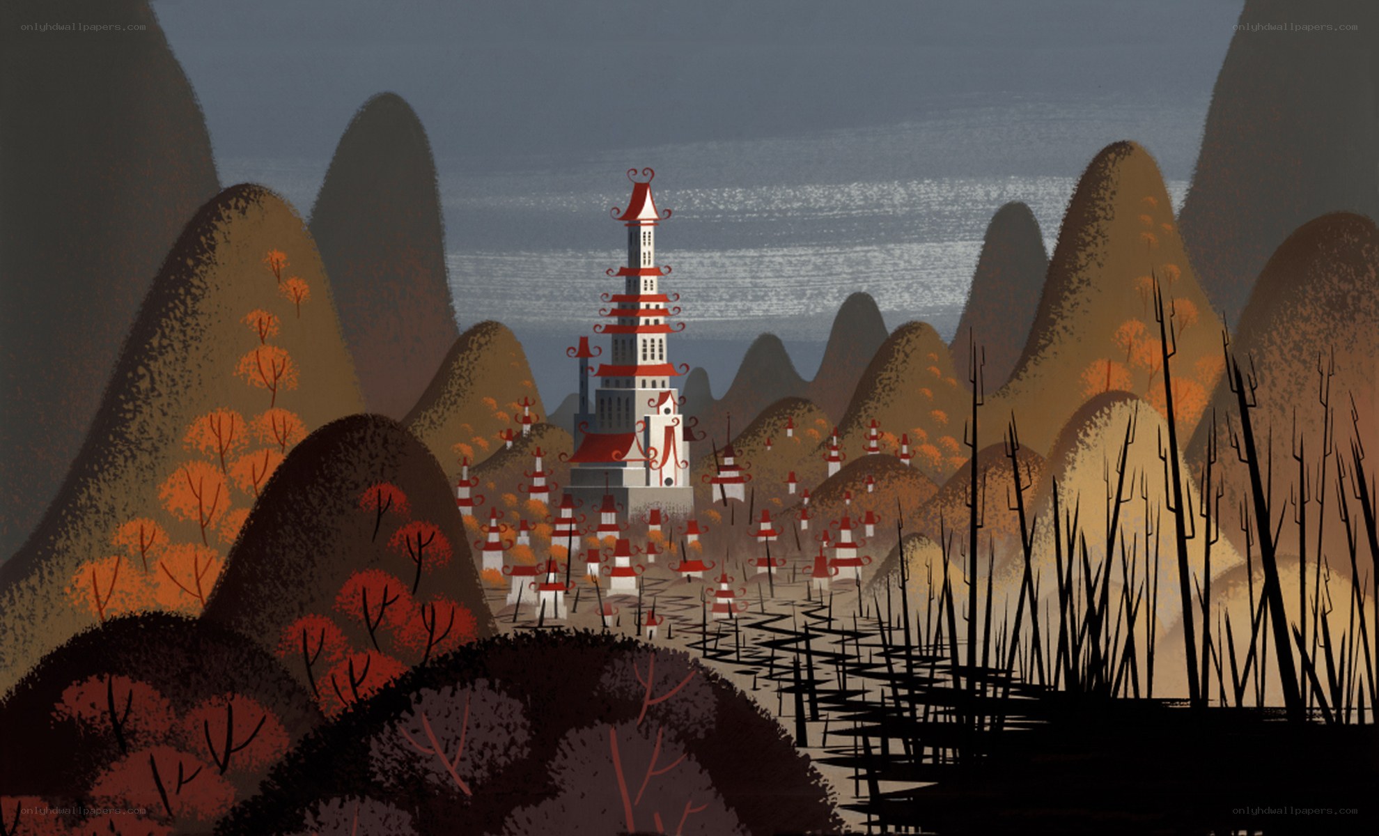 Ancient tower in autumn mountains