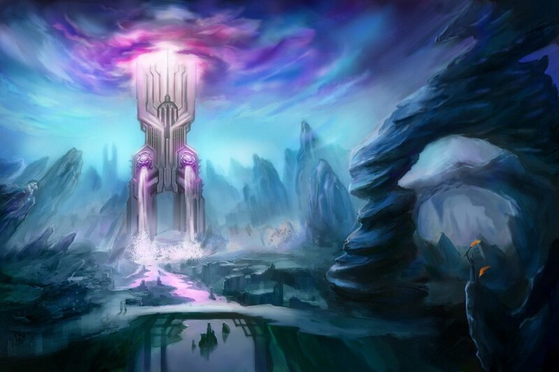 ancient tower in mystical landscape