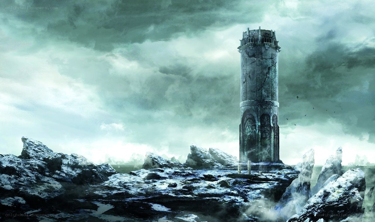 ancient tower on a rocky shore