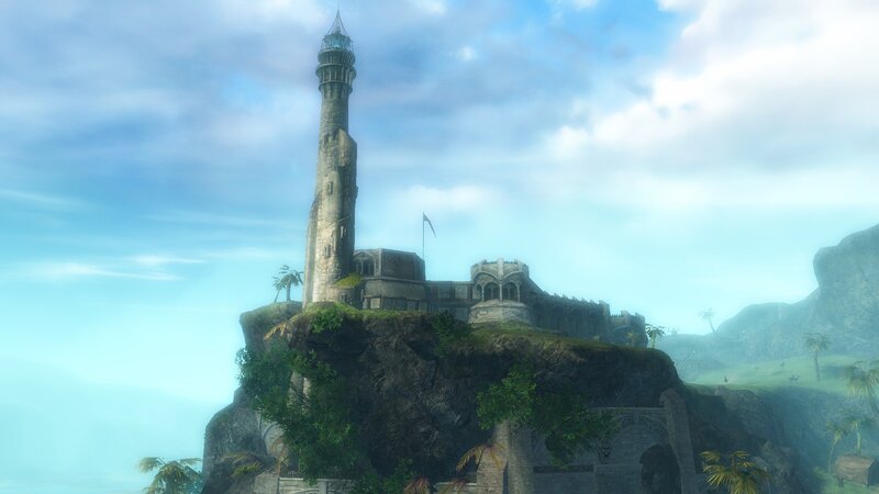 Ancient Tower on Cliff — Blue, Serene