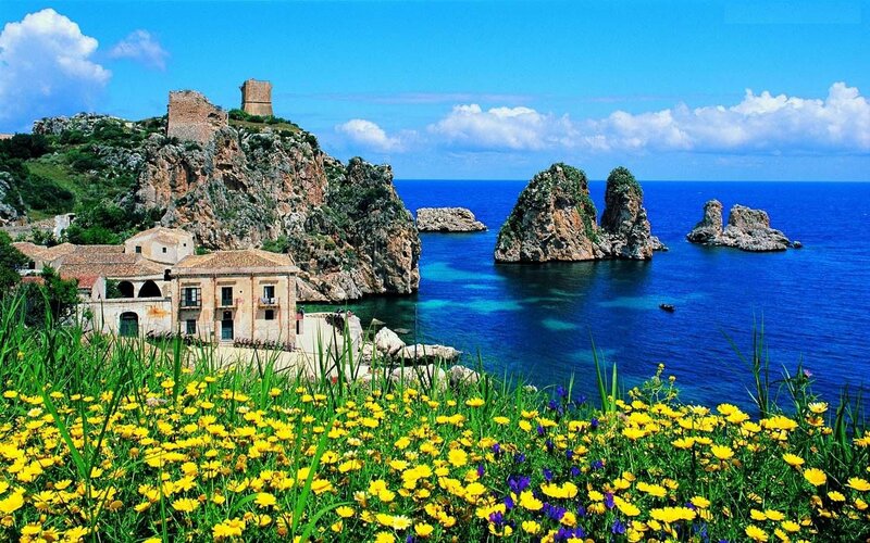 Ancient Tower on Cliff — Blue