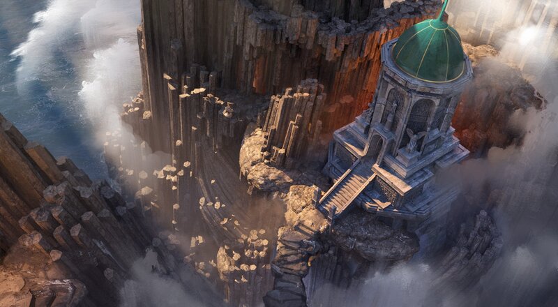 Ancient Tower on Cliff — Gray