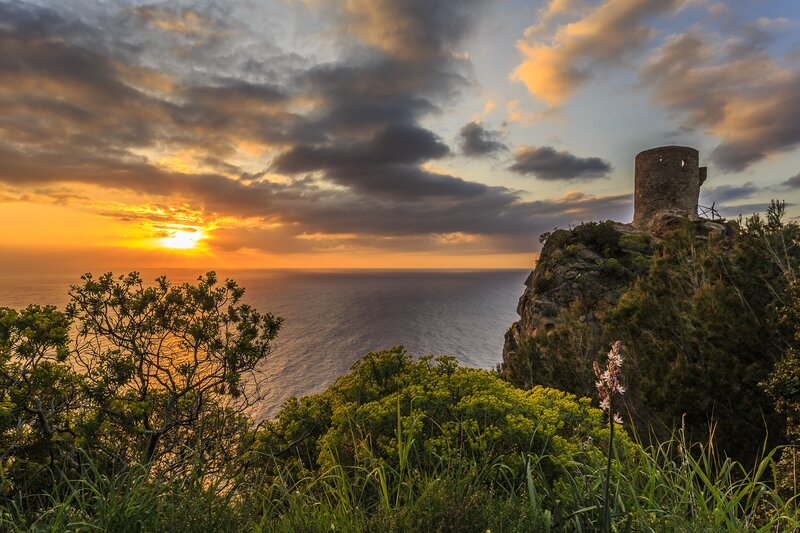 Ancient Tower on Cliff — Orange