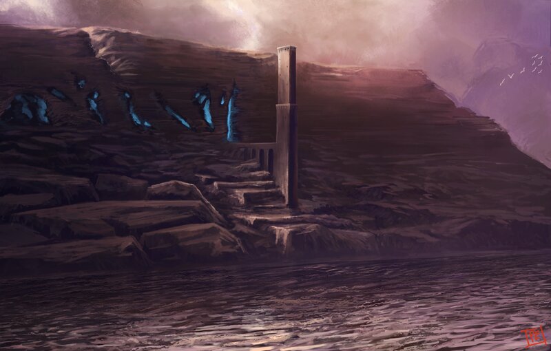 Ancient Tower on Cliff — Purple