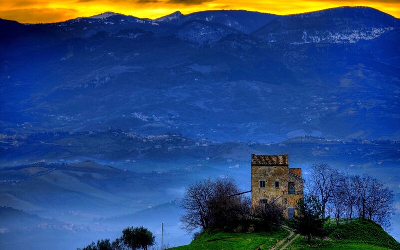 Ancient Tower on Hill — Blue