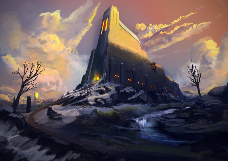 Ancient Tower on Hill — Orange