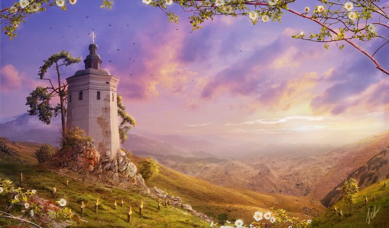 Ancient Tower on Hill — Purple
