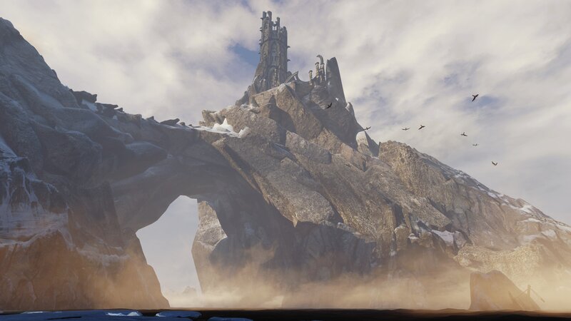 Ancient Tower on Mountain — Gray
