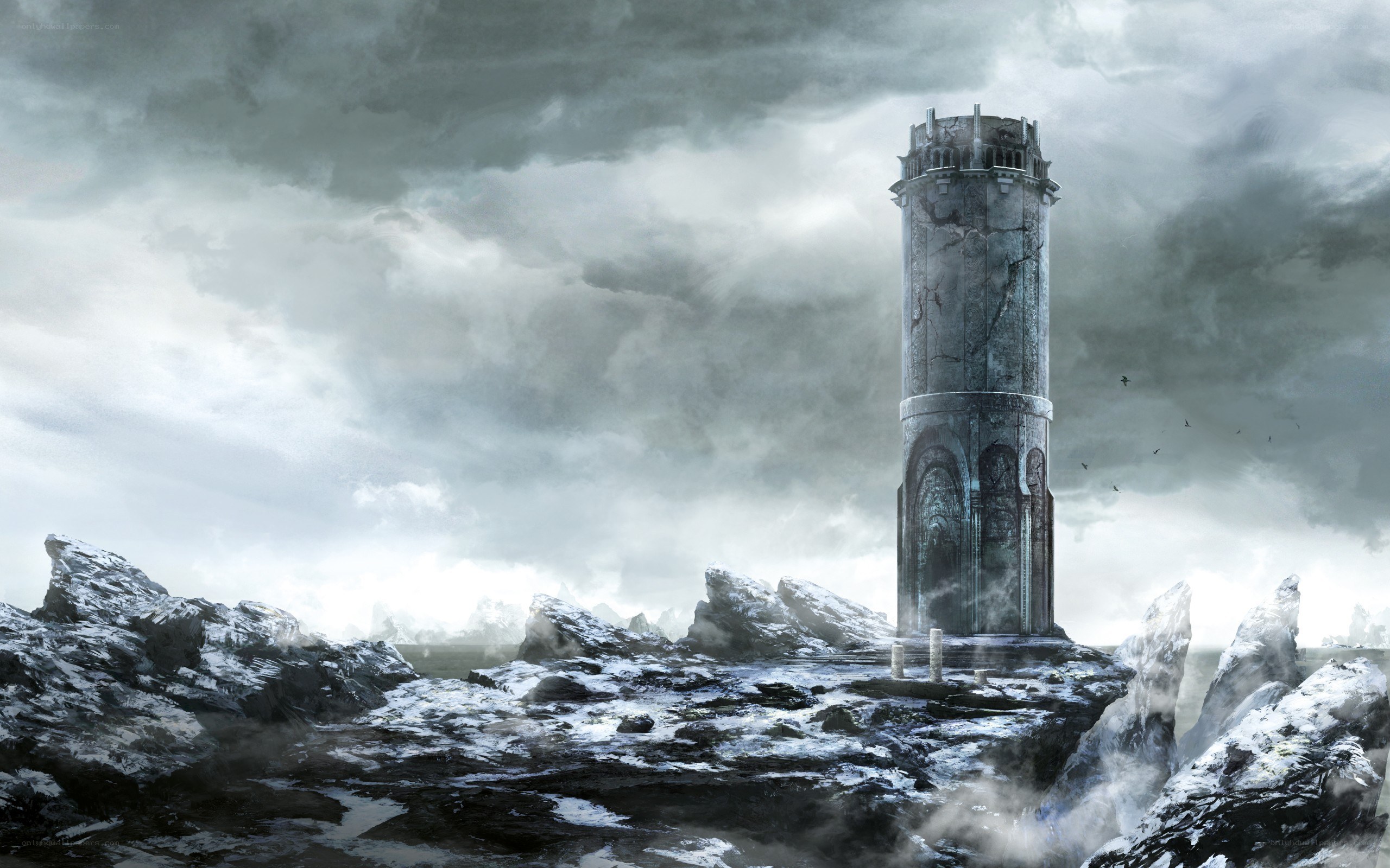 ancient tower on rocky shore