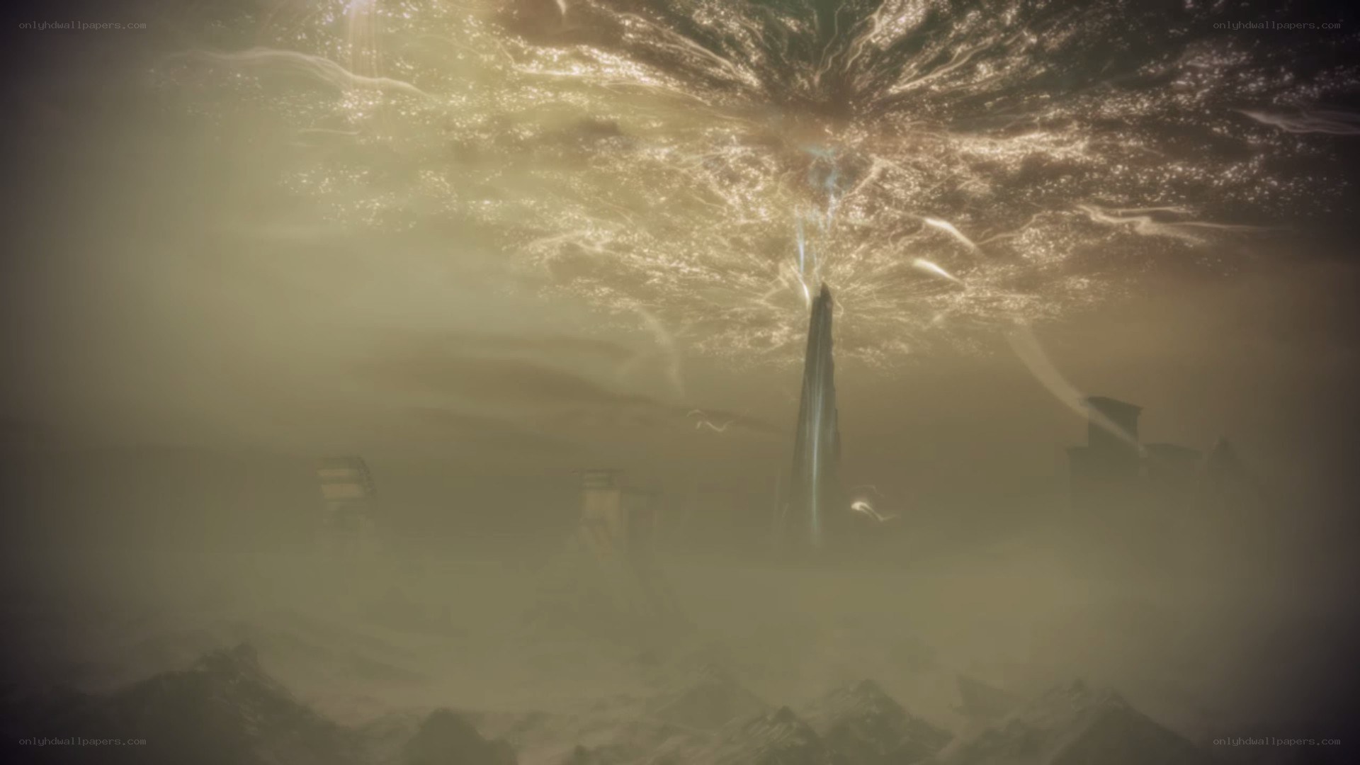 ancient tower under celestial event