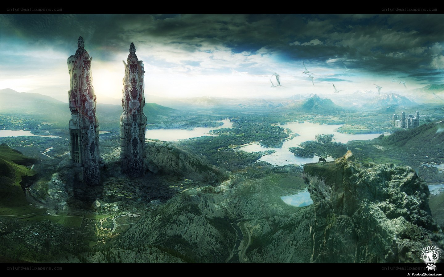 ancient towers over a valley