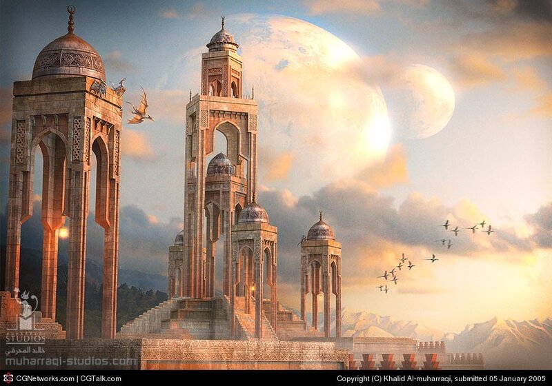 Ancient Towers with Moons