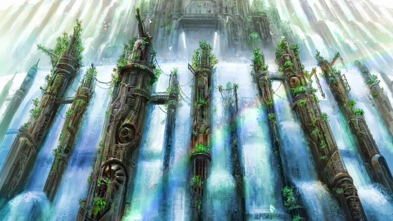 Ancient Towers with Waterfalls