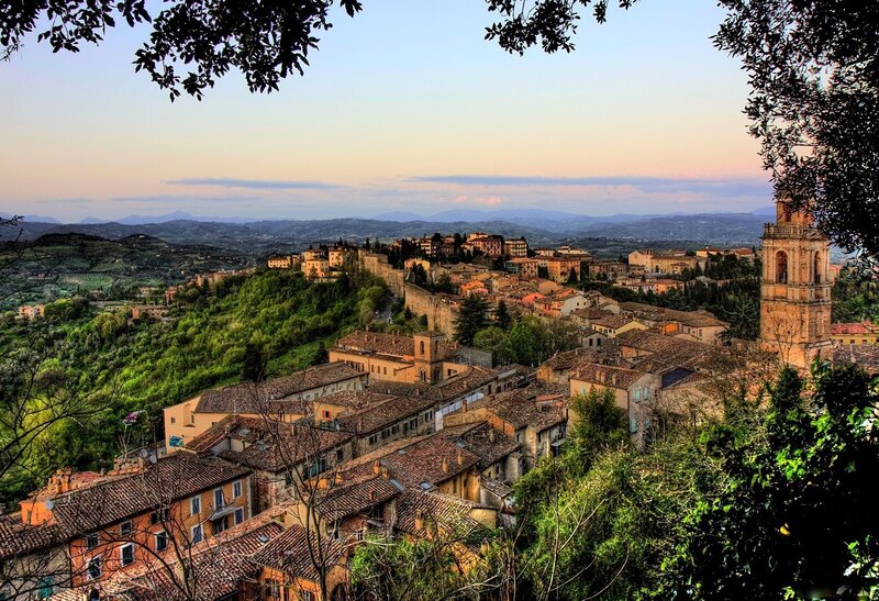 ancient town at sunset