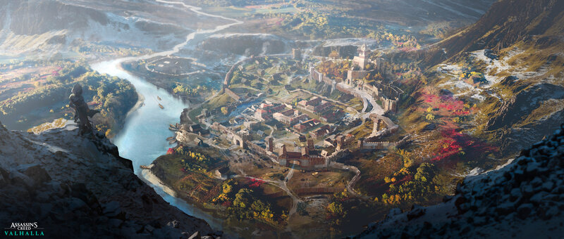 Ancient Town by River — Blue