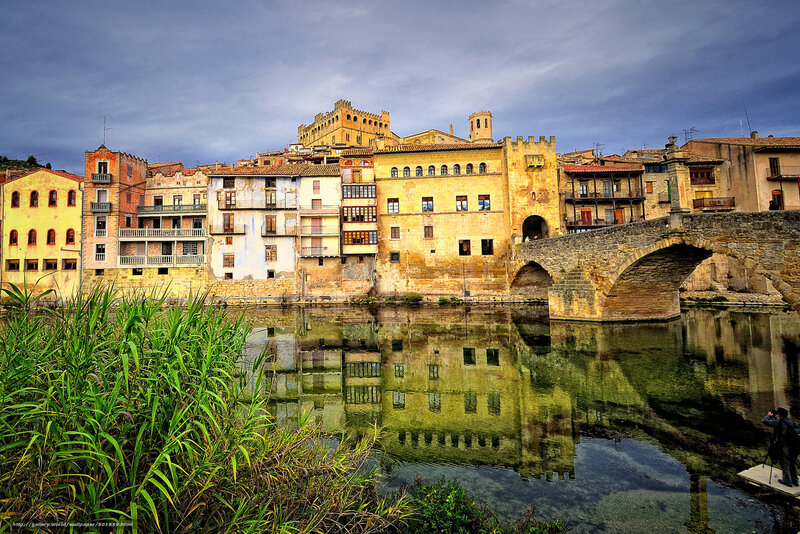 Ancient Town by River — Green, Dramatic