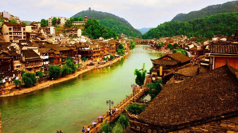 Ancient Town by River — Green