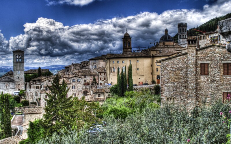 Ancient Town on Hillside — Blue
