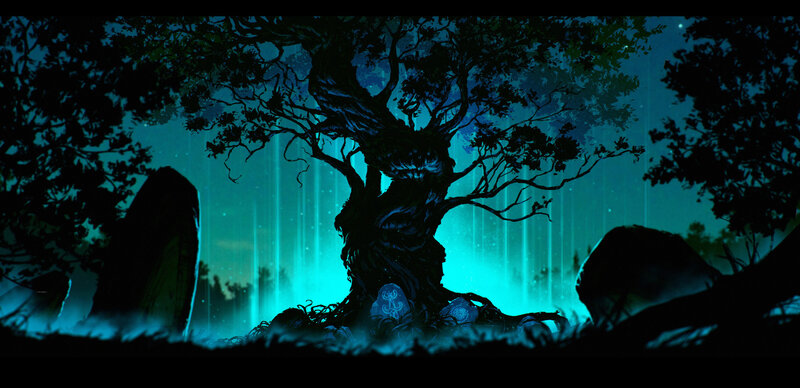 Ancient Tree in Forest — Blue