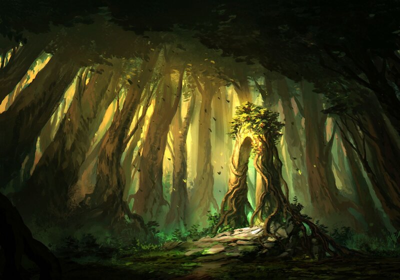 Ancient Tree in Forest — Green, Mysterious