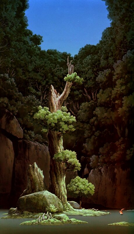 Ancient Tree in Forest — Green, Serene, Night