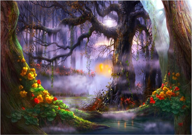 Ancient Tree in Forest — Purple