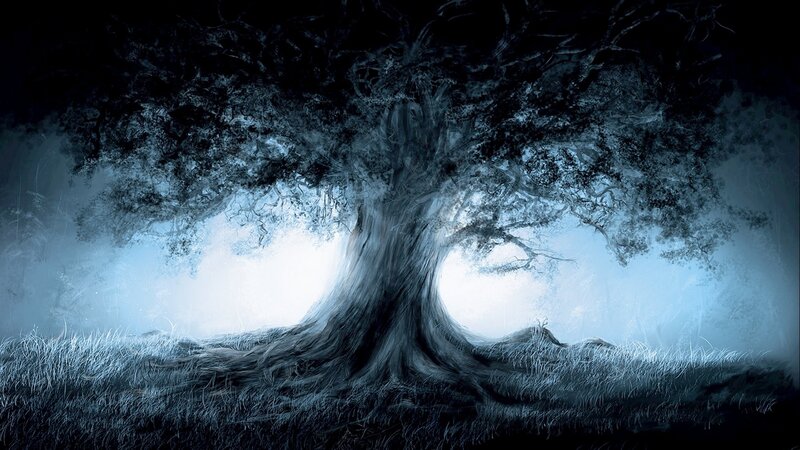 Ancient Tree in Mist — Blue, Mysterious, Night