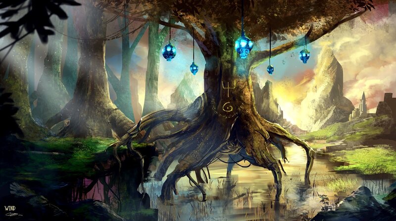 Ancient Tree in Swamp — Green
