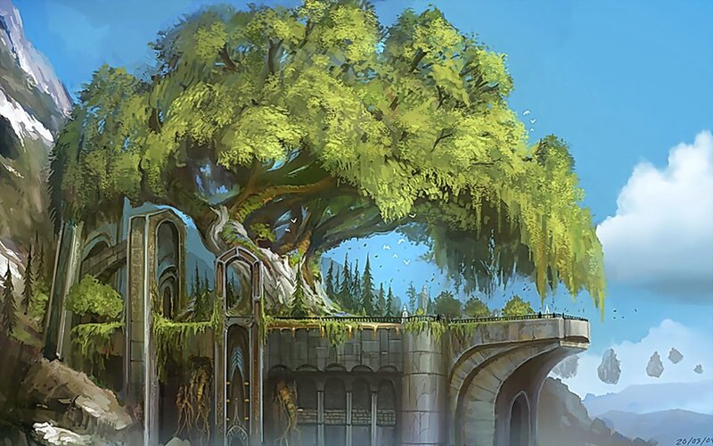 Ancient tree over ruins