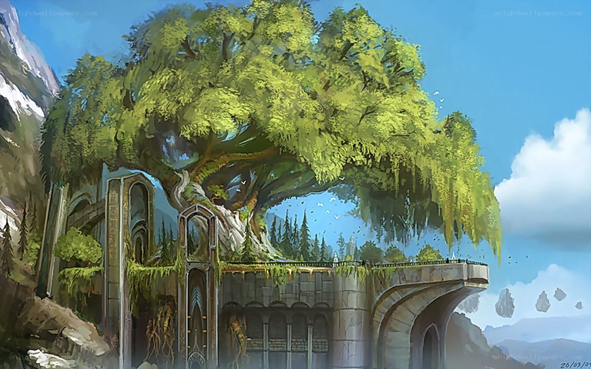 Ancient tree over ruins