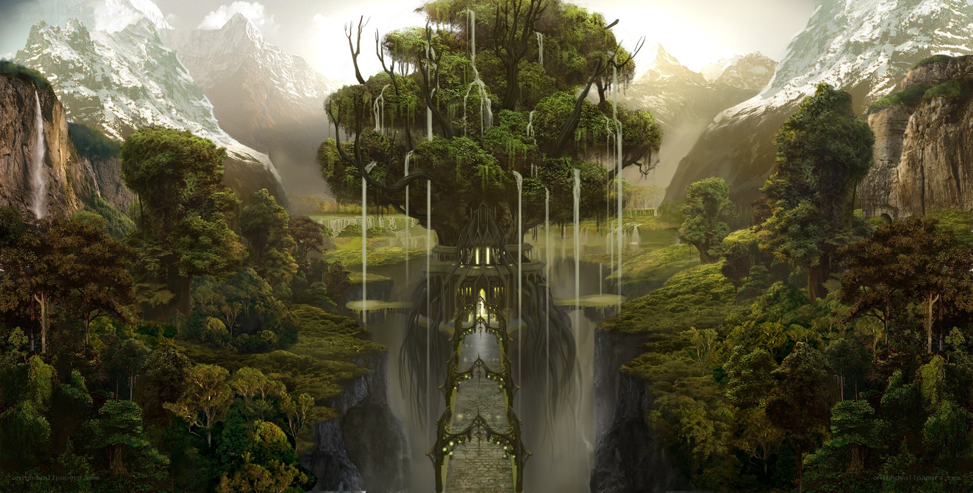 ancient tree temple in mountain valley