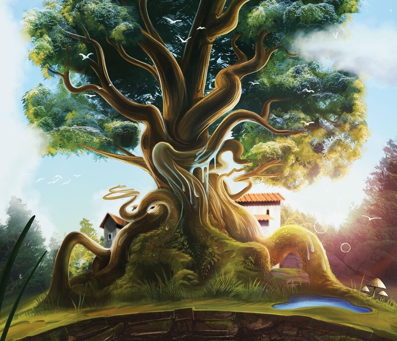 Ancient tree with glowing roots