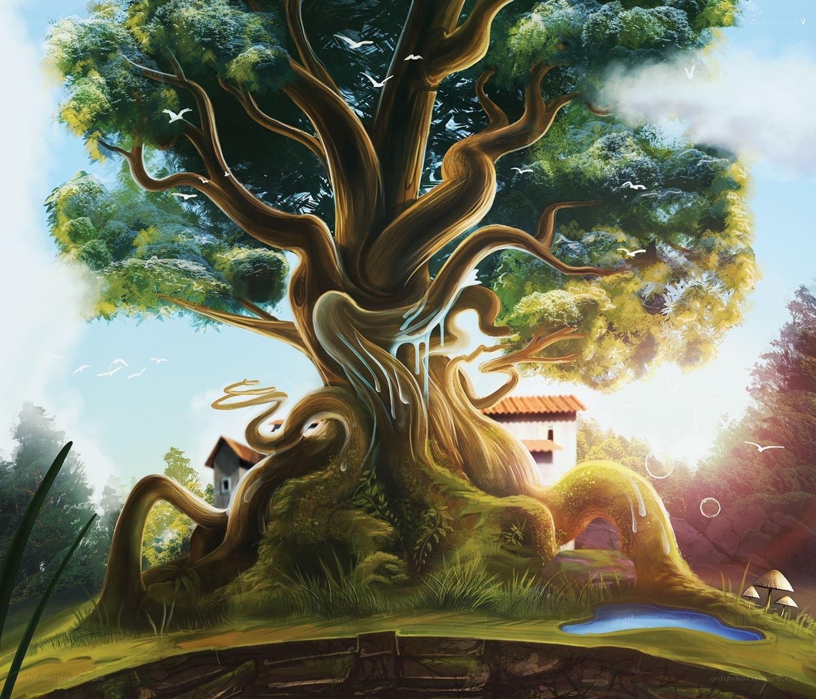 Ancient tree with glowing roots
