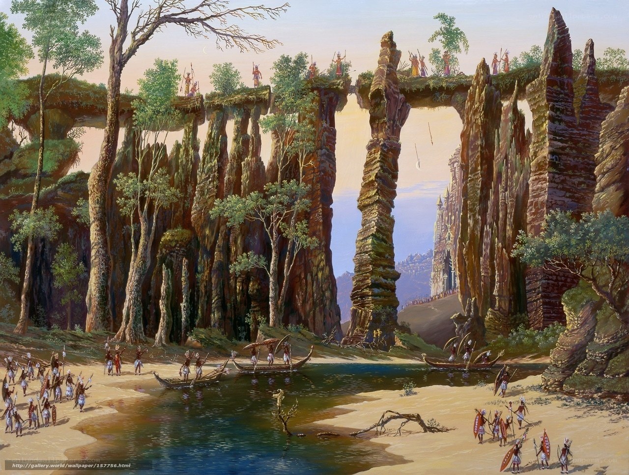Ancient tribe by a canyon river