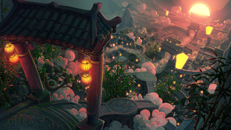 Ancient Village at Sunset — Orange, Serene