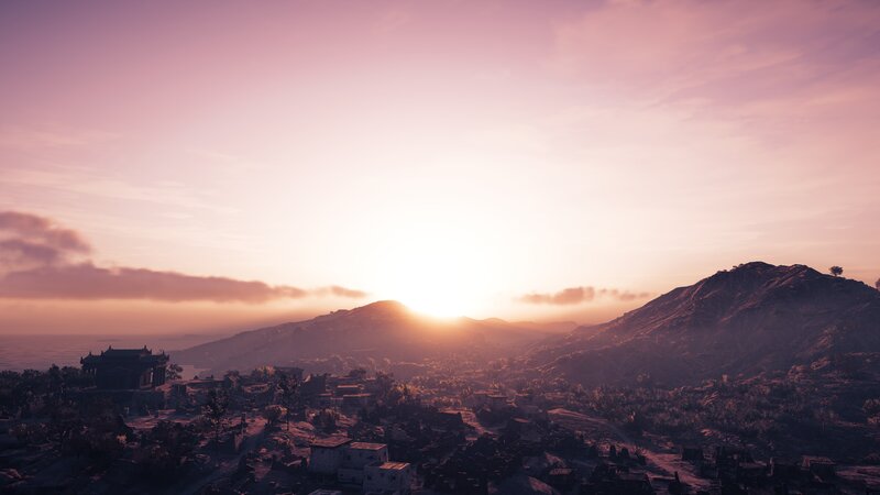 Ancient Village at Sunset — Purple