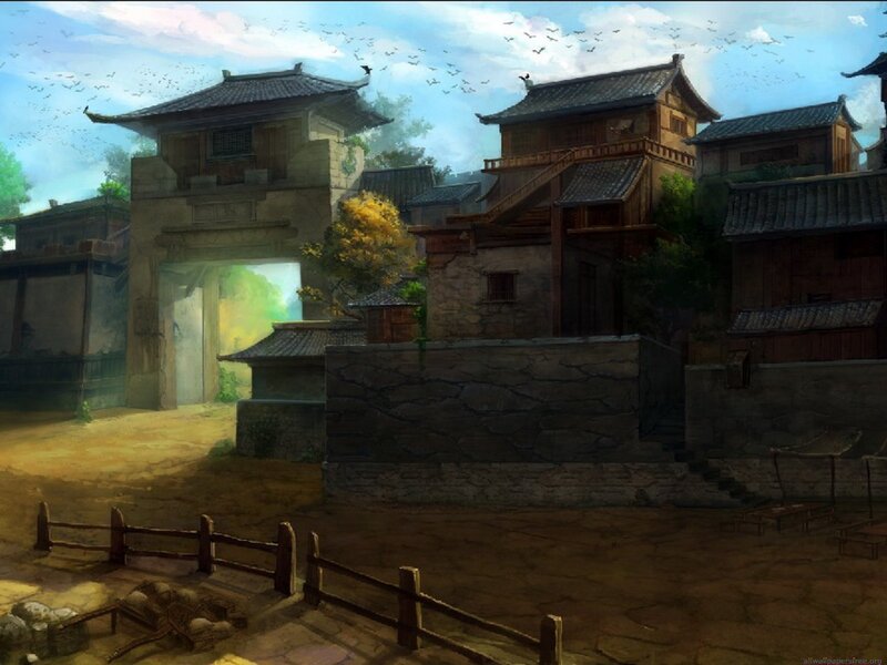 ancient village gate scene