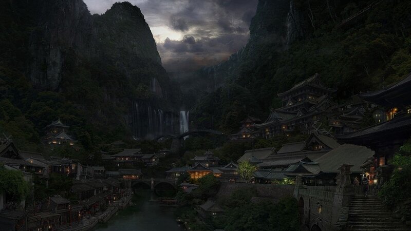 Ancient Village in Canyon — Dark Green