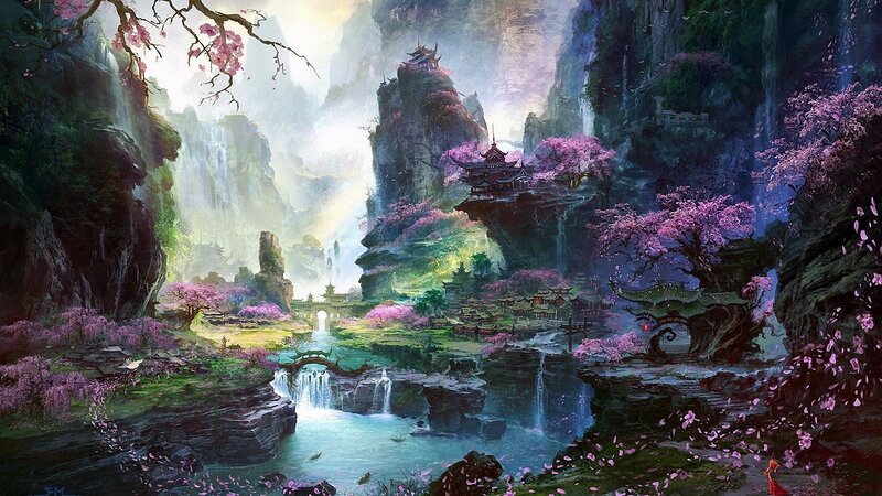 Ancient Village in Canyon — Purple, Serene, Spring