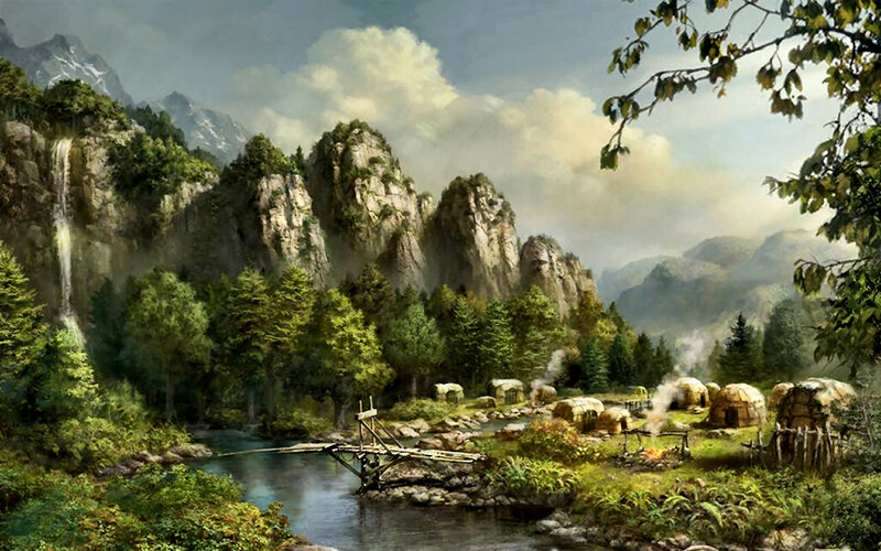 Ancient Village in Mountains — Green