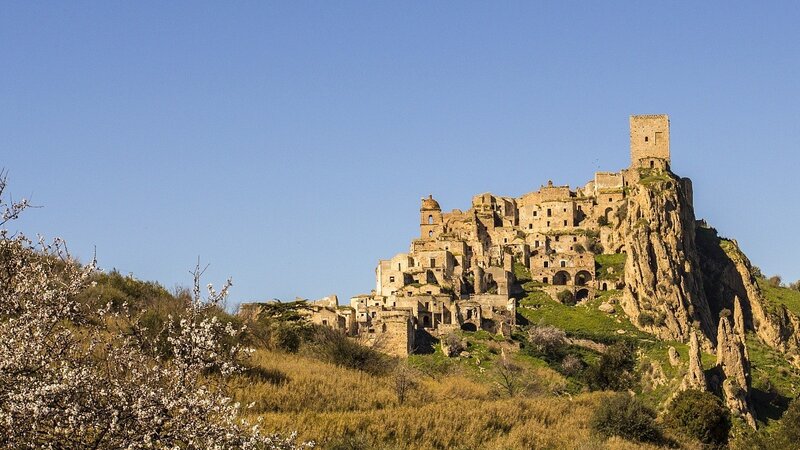 Ancient Village on Cliff — Blue, Serene