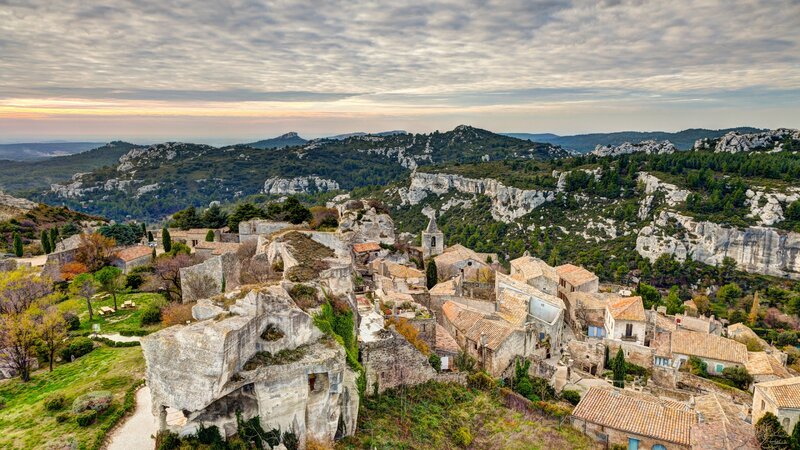 Ancient Village on Hillside — Gray