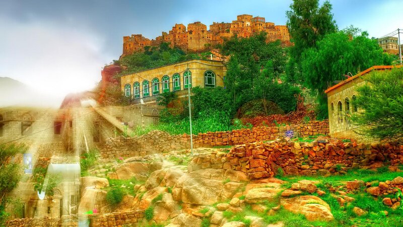 Ancient Village on Hillside — Green