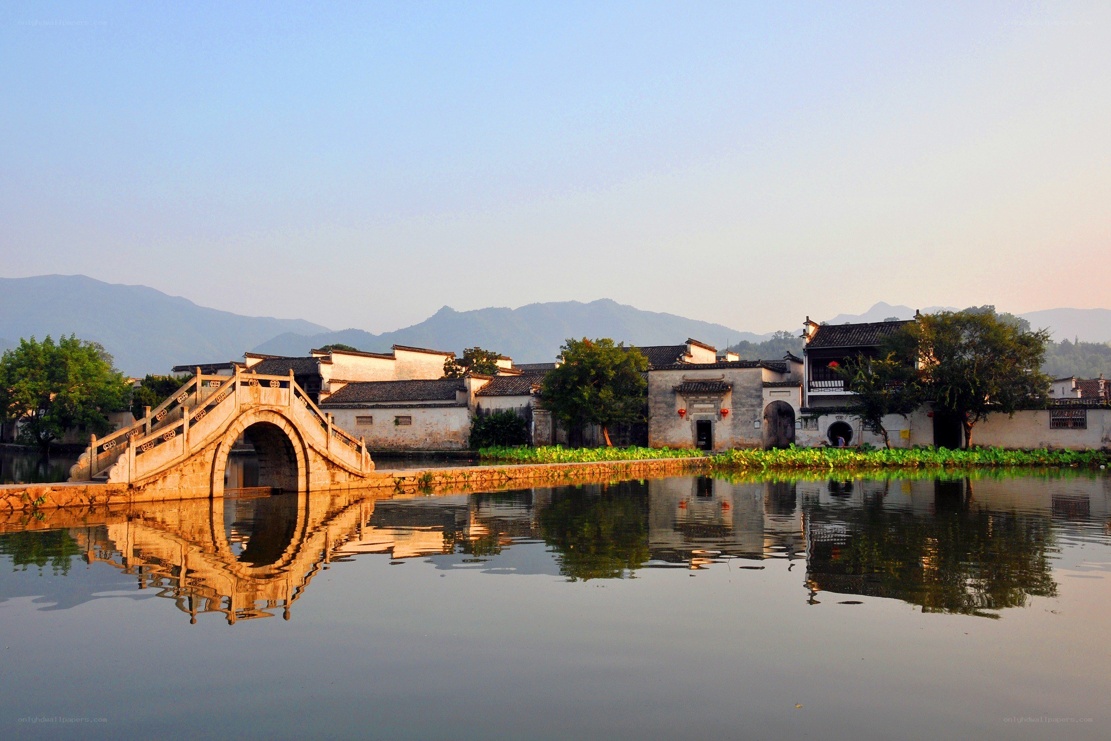 ancient village with stone bridge