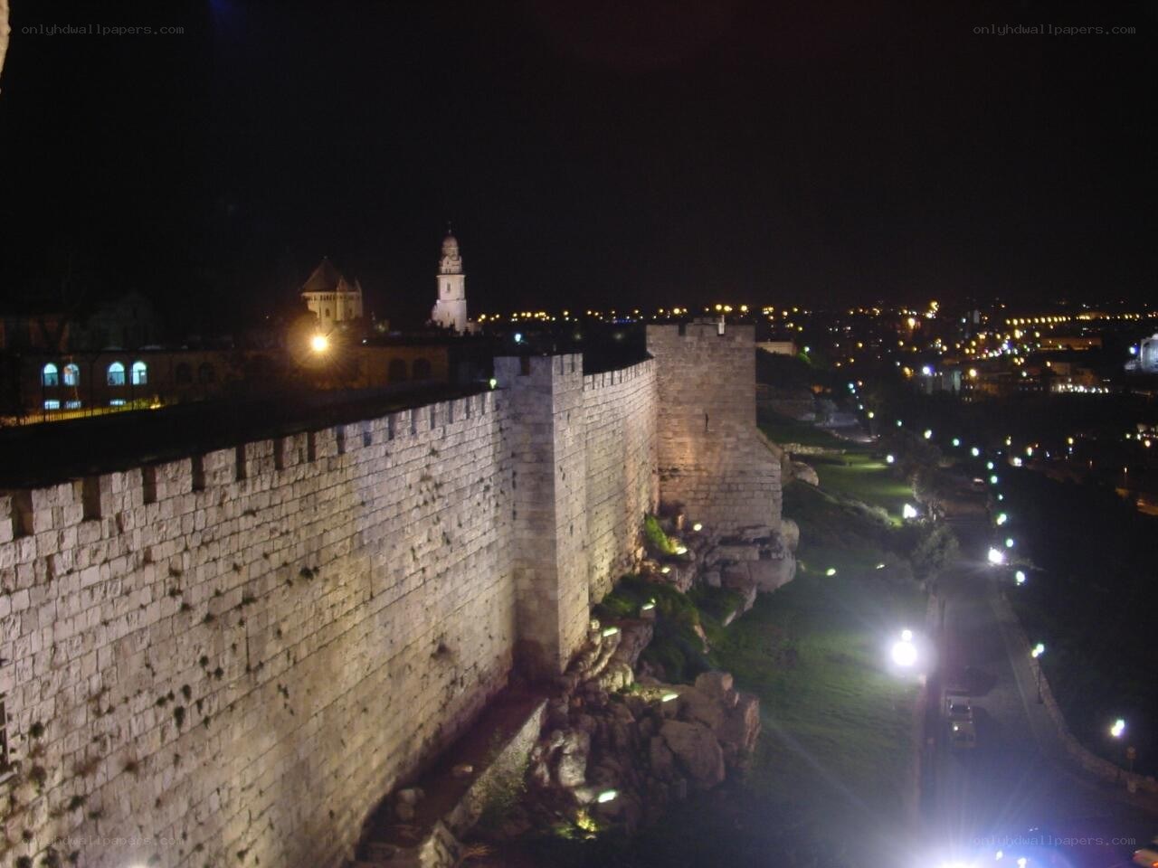 ancient walls at night