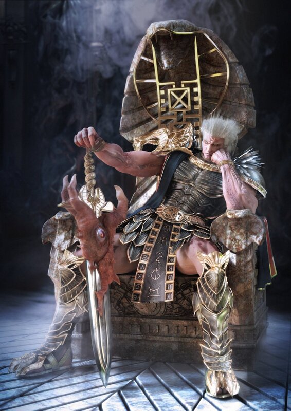 ancient warrior king on throne