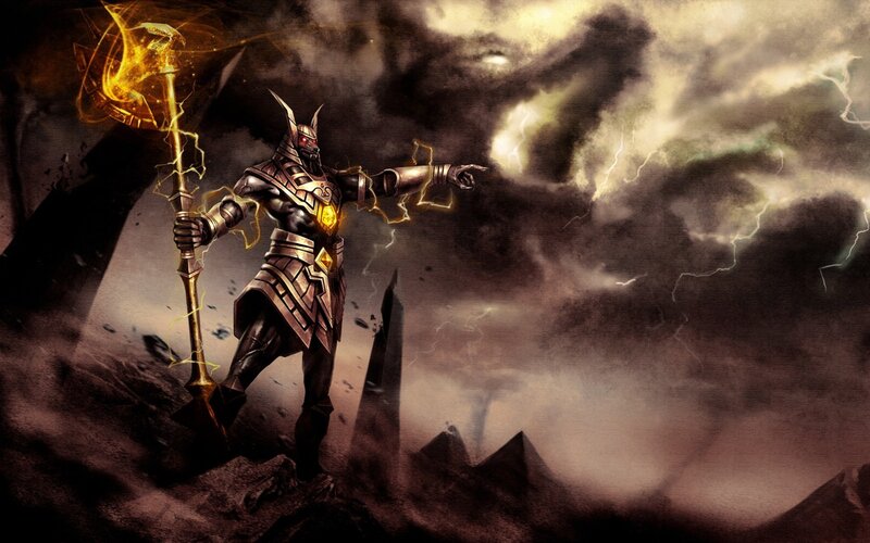 ancient warrior with lightning staff